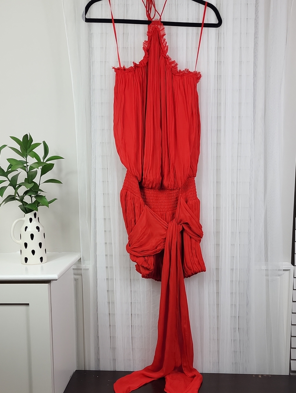 Rumored Caliente Red Mini Dress with Draped Sash. Size S
